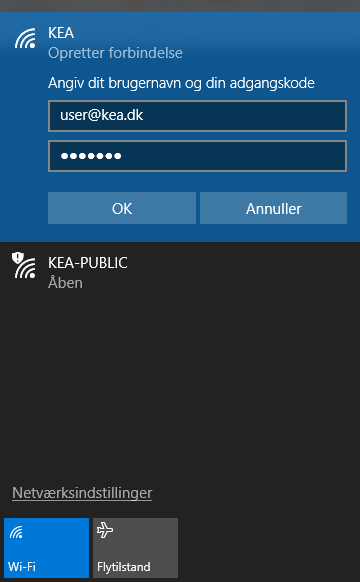 Vejledning til opsætning af KEA Wireless på Windows