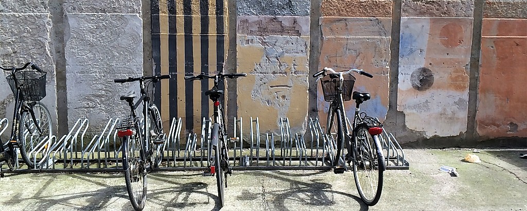 Cykler skal placeres i cykelstativerne.